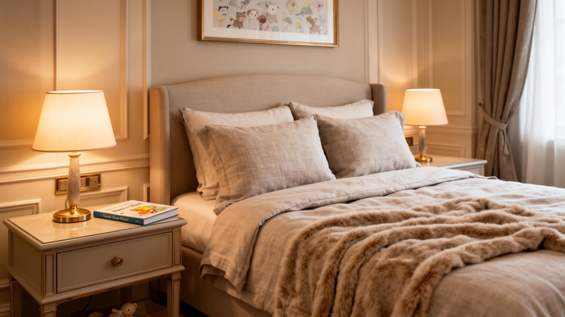 Luxury hotel suite arranged for a child's bedtime